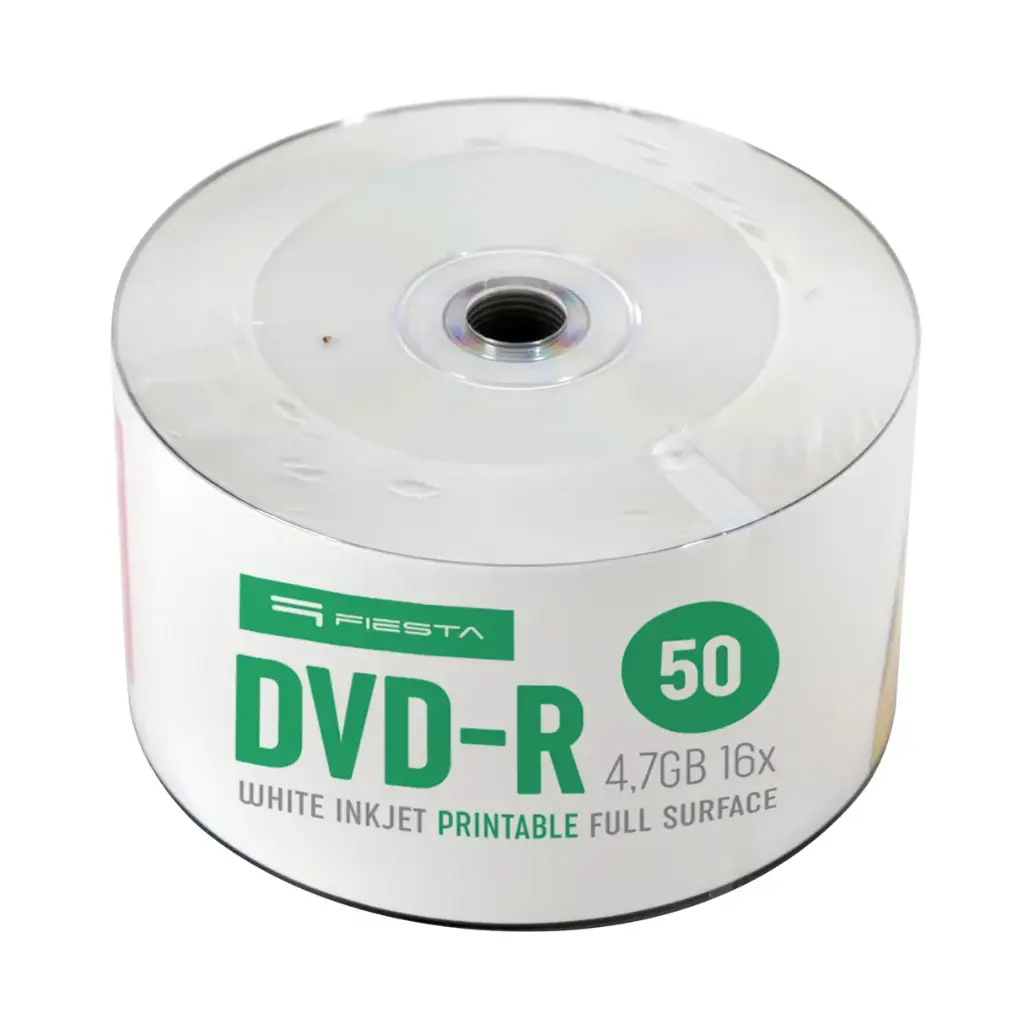 [45817] FIESTA DVD-R 4,7GB 16X FULL FACE WHITE INKJET PRINT 600 dvds